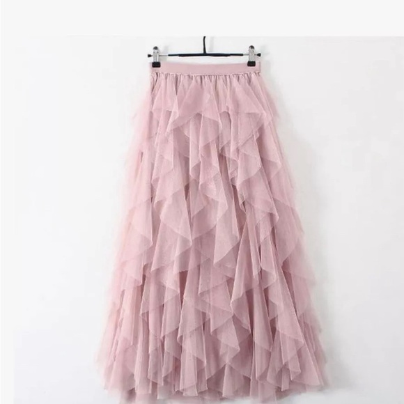 SOHO Apparel Coquette Light Pink Ruffle Tulle Lined Maxi Skirt Size XL - Picture 2 of 7